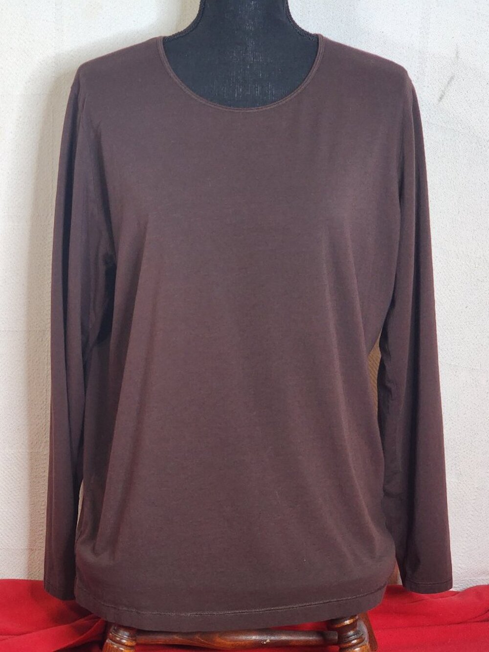 Nine West Cotton Modal Span Chocolate Brown Essential LS Crew Neck Top Size 1X